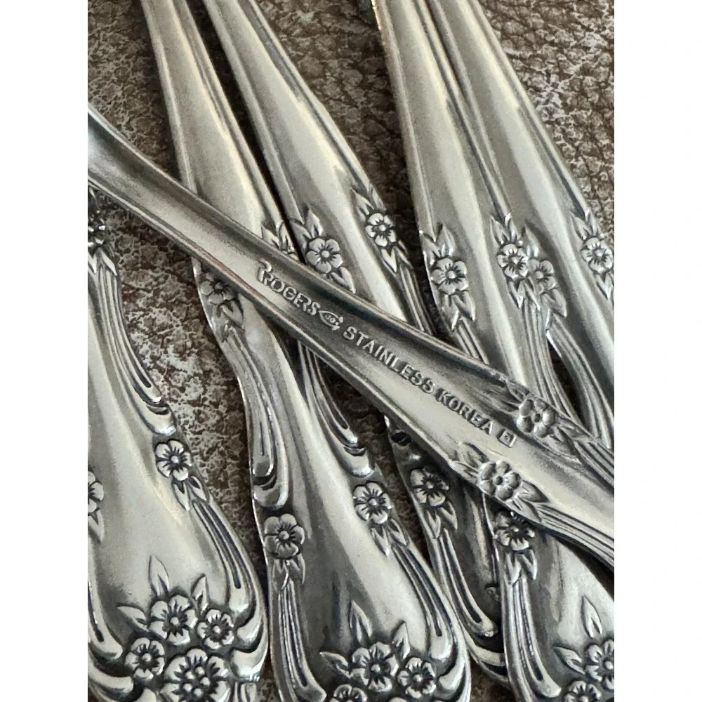 Vintage‎ Rogers Co. DREAM ROSE ROSE BUD Stainless Flatware Lot Of 6 Teaspoons